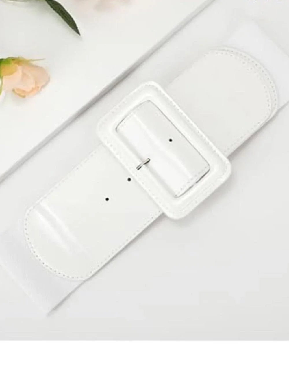 Women Wide Stretchy White Belt Vintage Style Elastic Waist Belt for Dresses